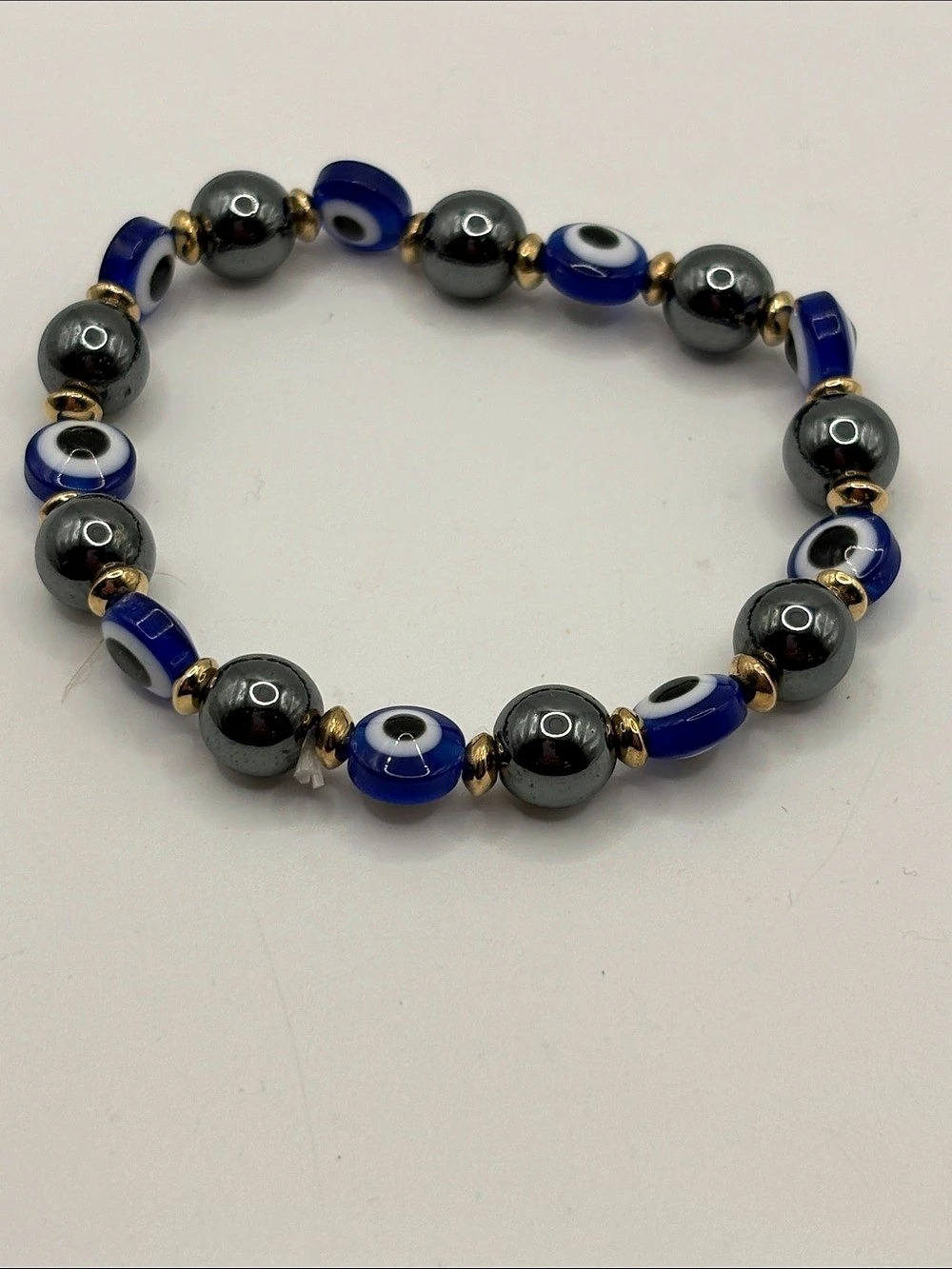 Blue & Black Evil Eye Beaded Bracelet 5.75โ-6โ 35